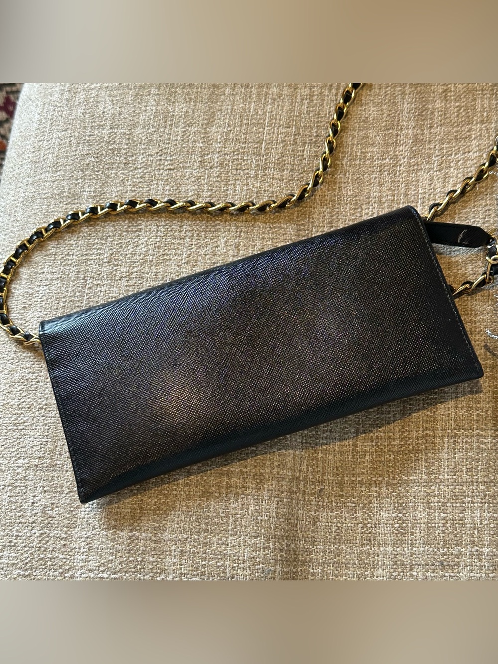 Prada Black Saffiano Metal Leather Logo Wallet On Chain - Picture 3 of 11